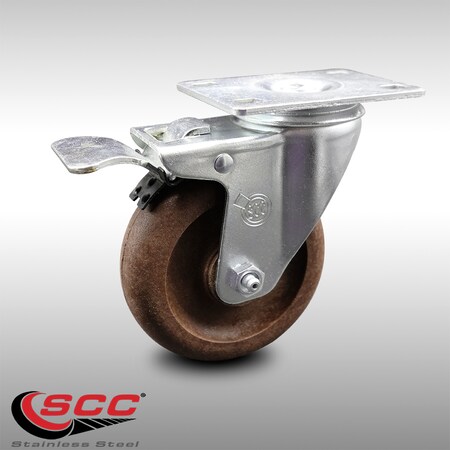 Service Caster 4 Inch SS High Temp Glass Filled Nylon Top Plate Caster with Total Lock Brake SCC-SSTTL20S414-GFNSHT